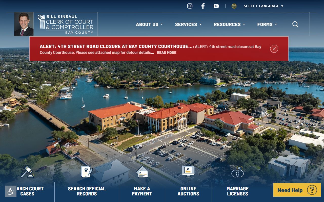 Bay County Clerk of Court homepage for court records and services