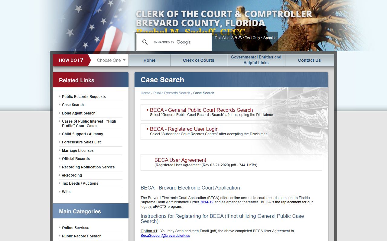Brevard County BECA case search for court records