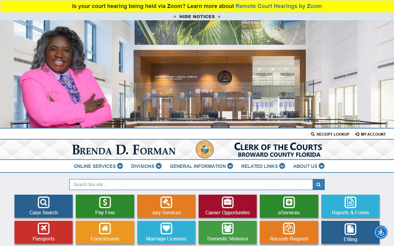 Broward County Clerk of Courts homepage for court records search