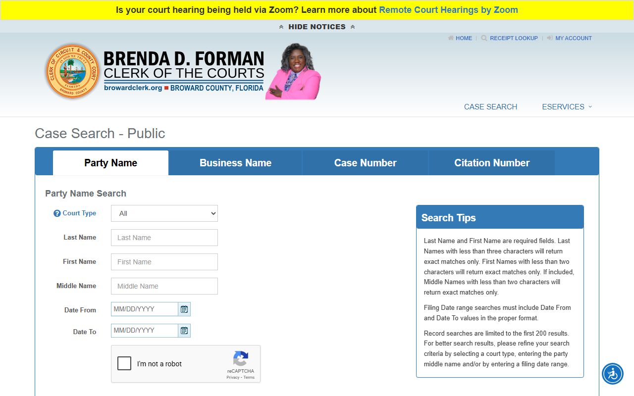 Broward County Web2 court records case search portal