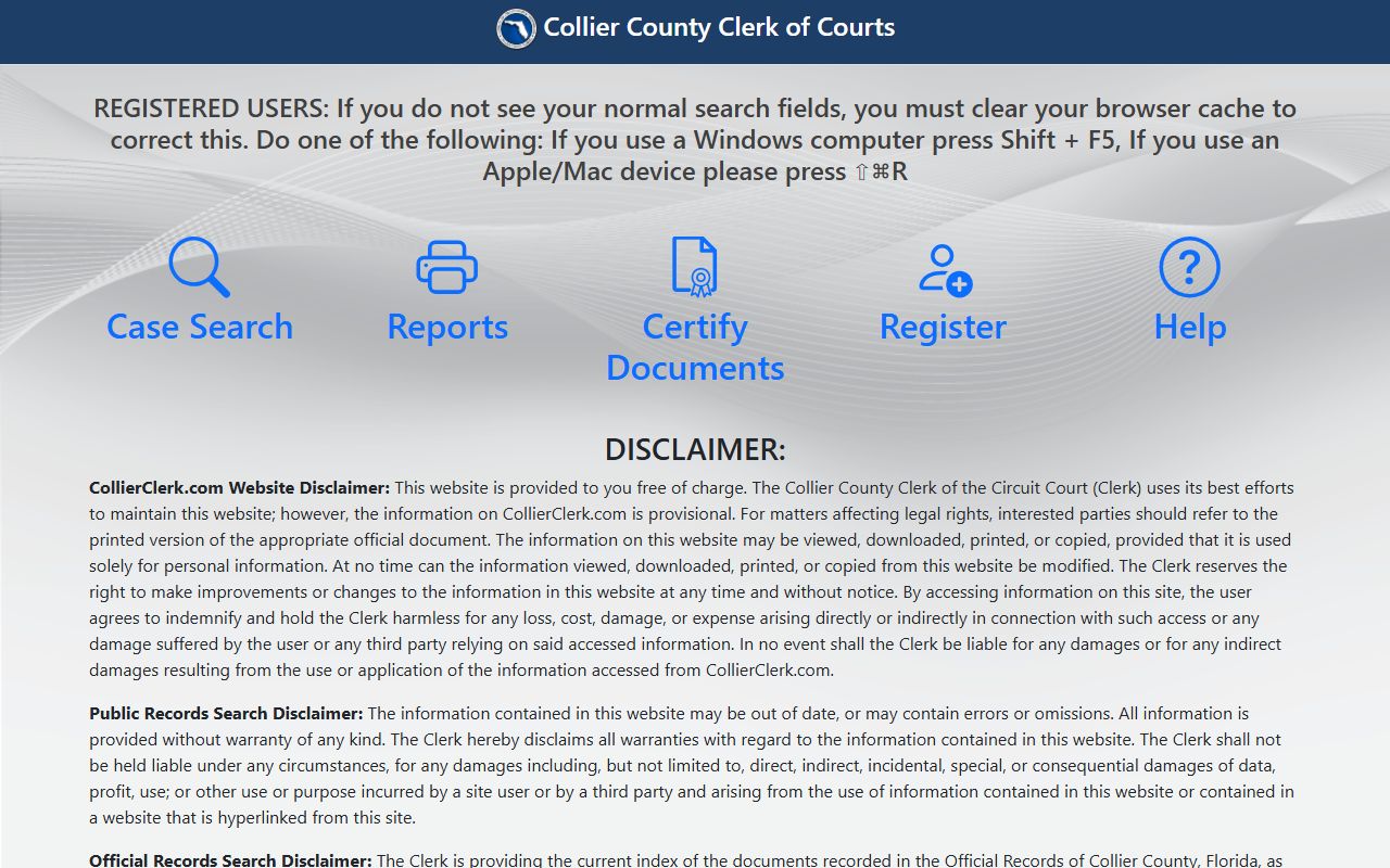 Collier County Clerk ShowCase court records search portal