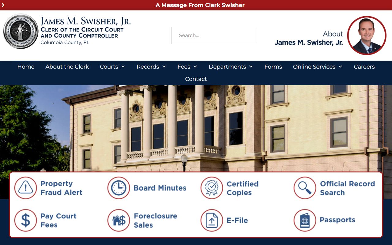 Columbia County Clerk of Court homepage for court records