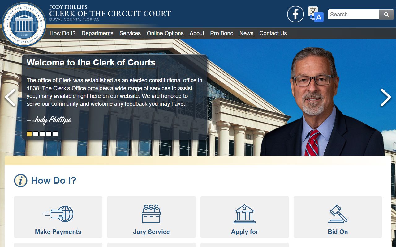Duval County Clerk of Courts homepage for Jacksonville court records search