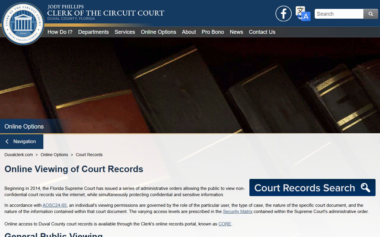 Jacksonville court records search through the CORE portal