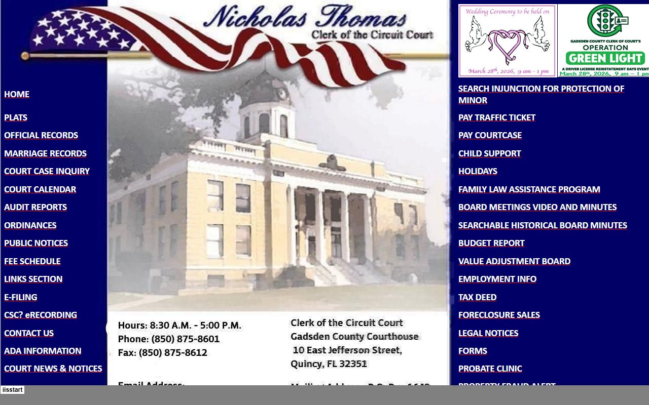 Gadsden County Clerk of Court homepage for court records and case filings