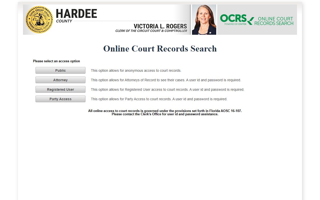 Hardee County CiviTek online court records search portal