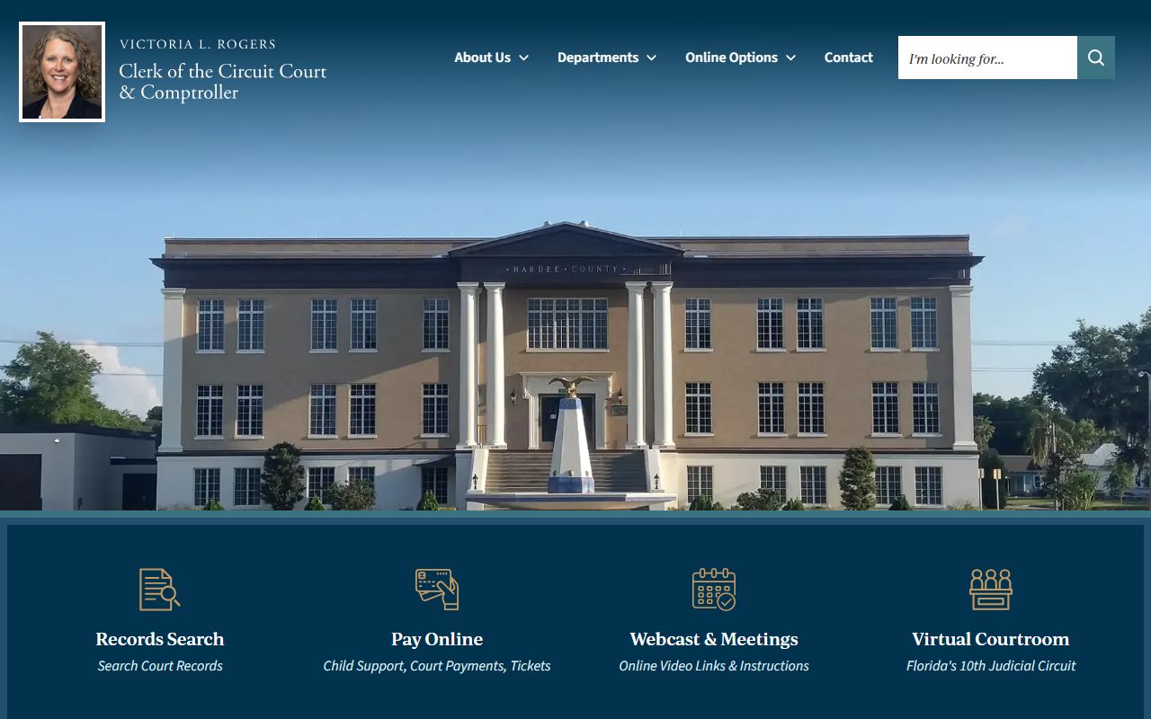 Hardee County Clerk of Court homepage for court records