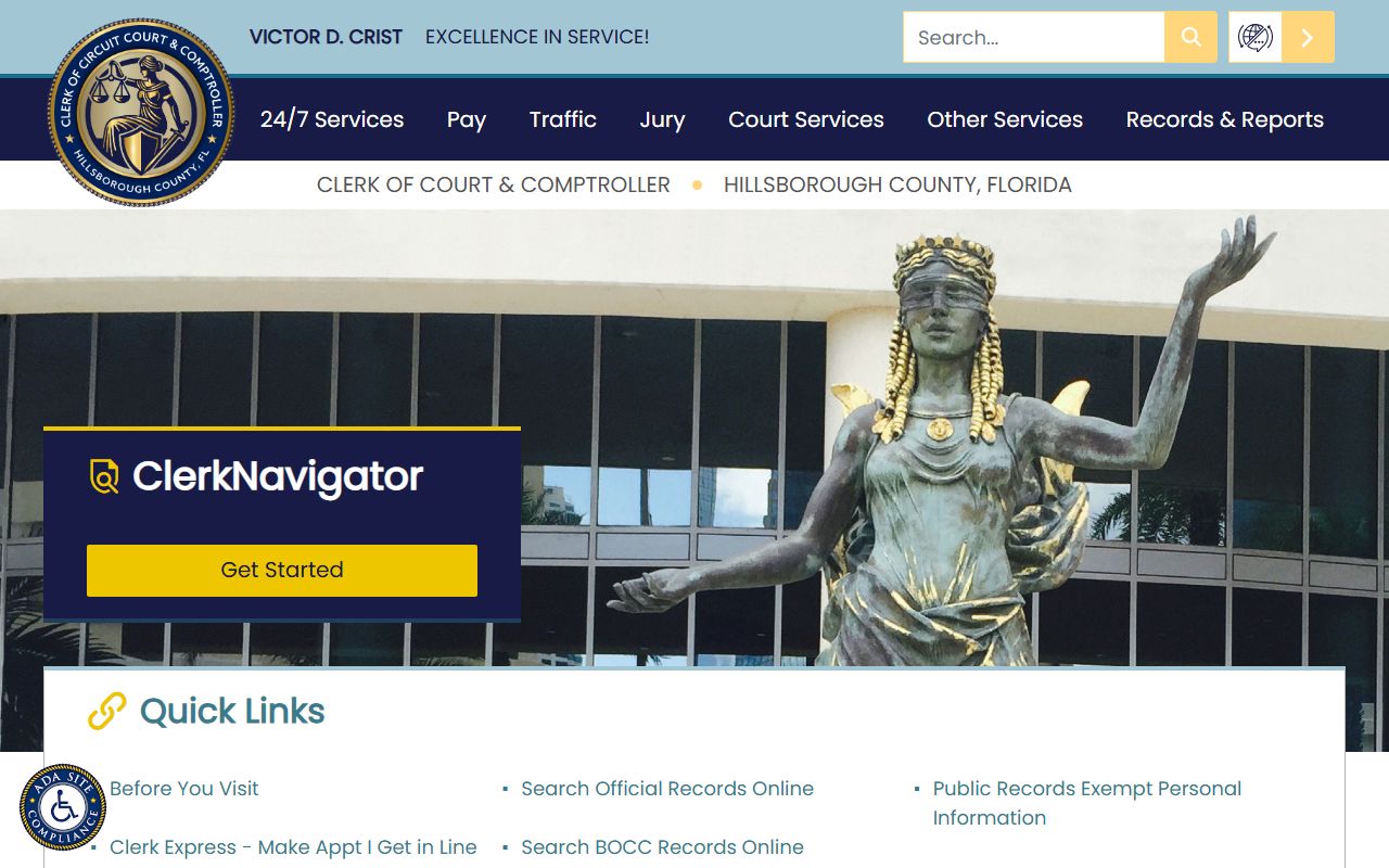 Hillsborough County Clerk of Court homepage for Tampa court records