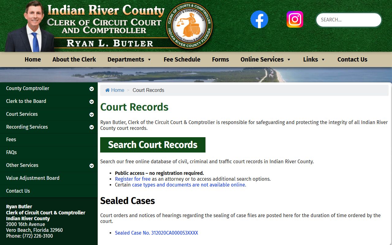 Indian River County court records search page