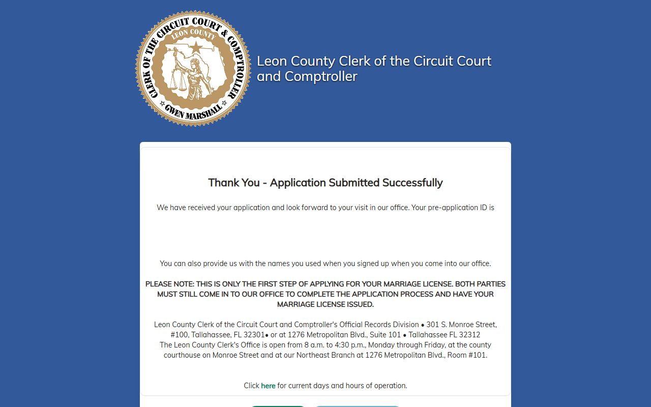 Leon County marriage license and court records online portal