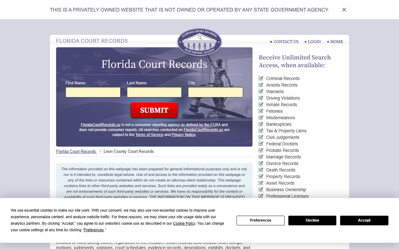 Leon County court records search tool for case lookups