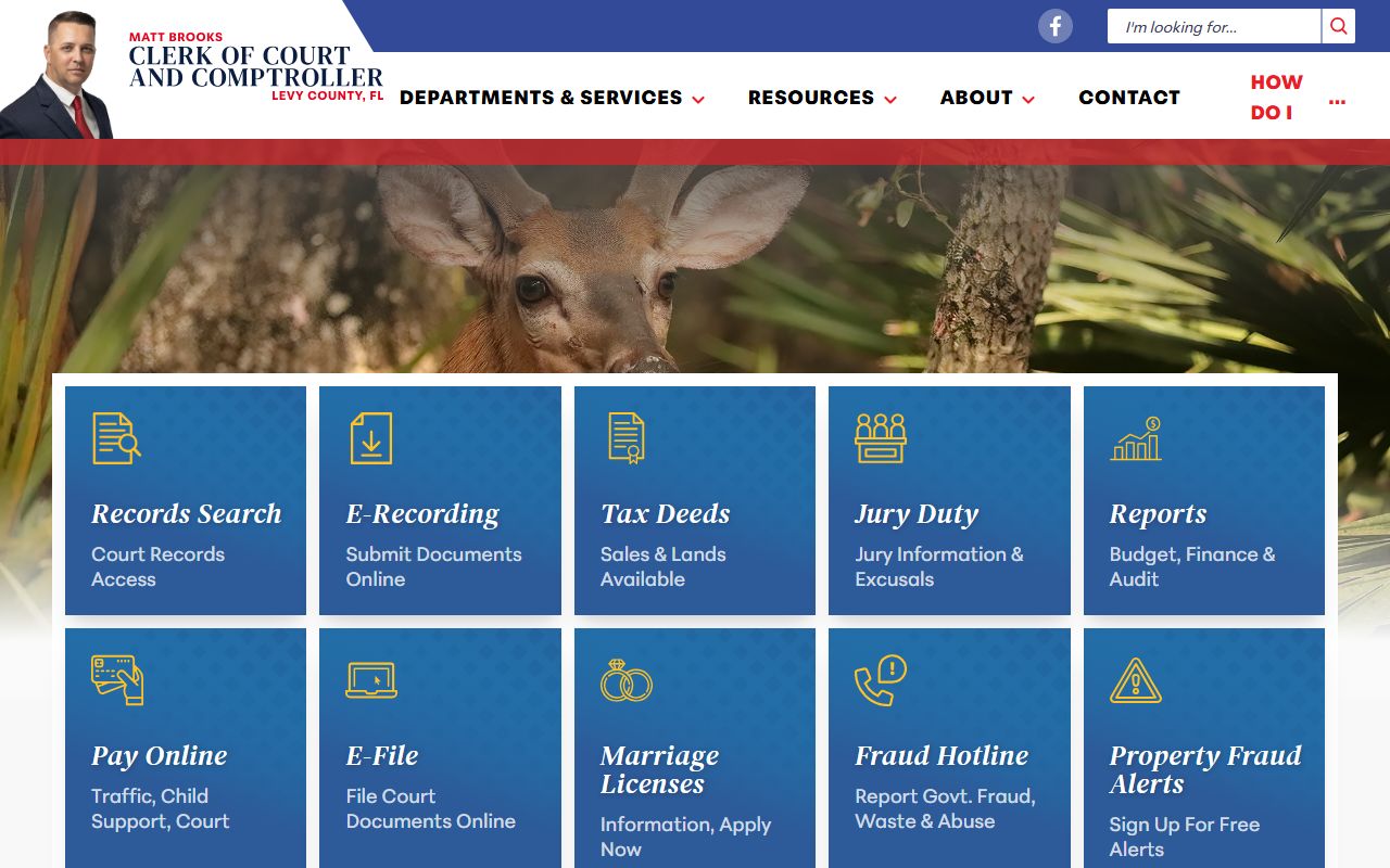 Levy County Clerk of Court homepage for court records