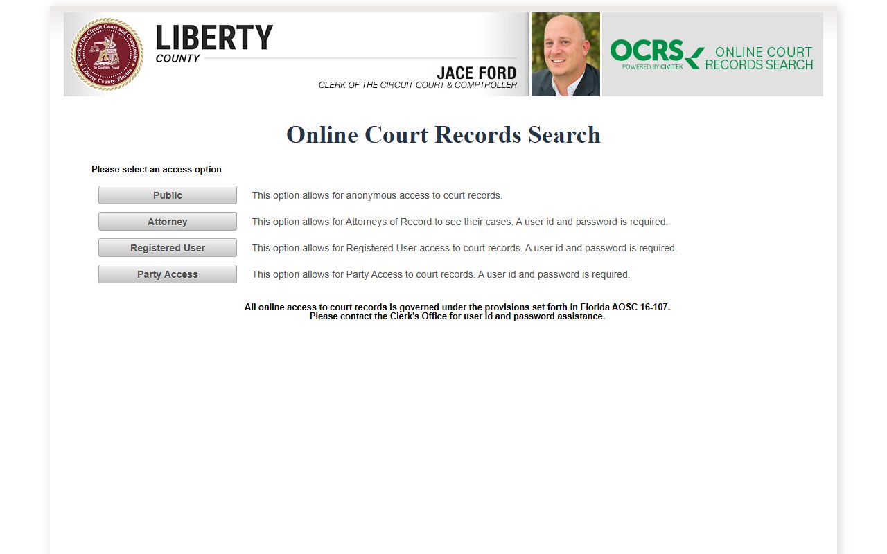 CiviTek online records portal for Liberty County court records