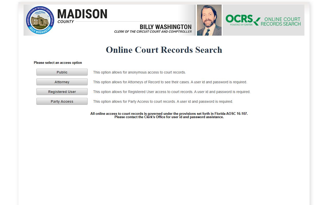 CiviTek online records portal for Madison County court records