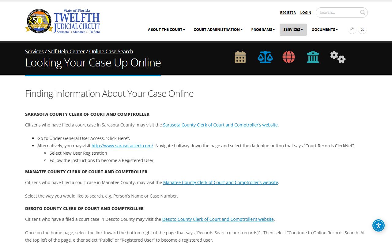 Manatee County court records 12th circuit self-help search
