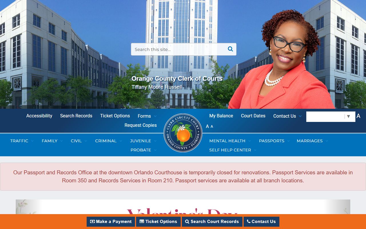 Orange County Clerk of Courts homepage for court records search
