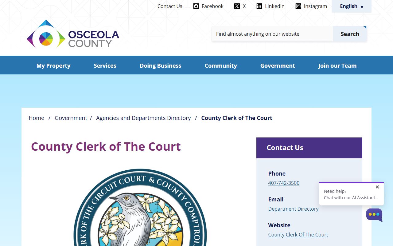 Osceola County court records government directory