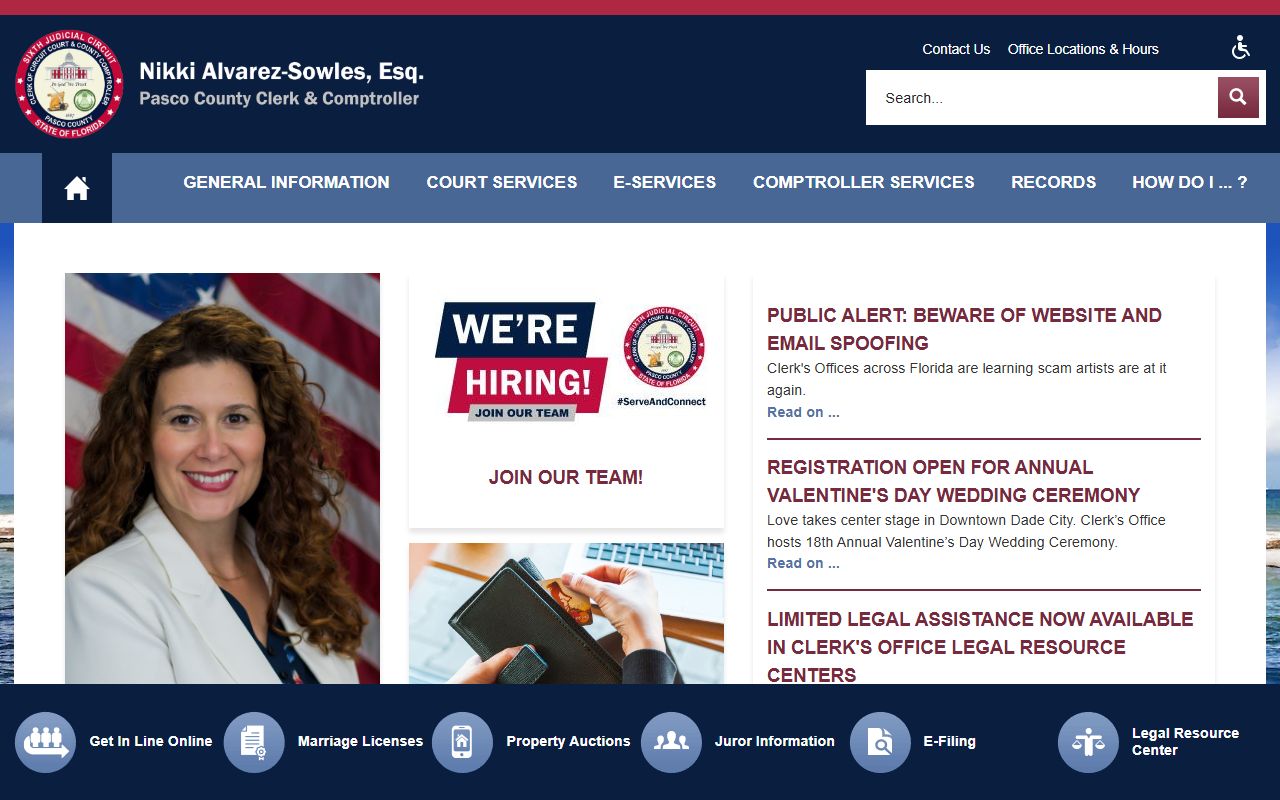 Pasco County Clerk of Court homepage for court records access