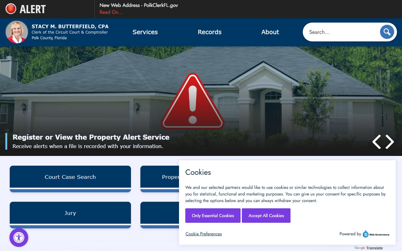 Polk County Clerk of Court homepage for court records search