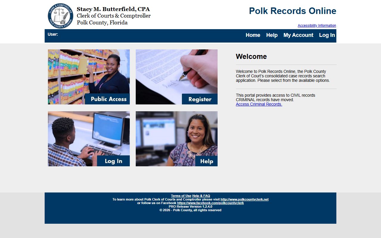 Polk Records Online PRO system for Polk County court records search