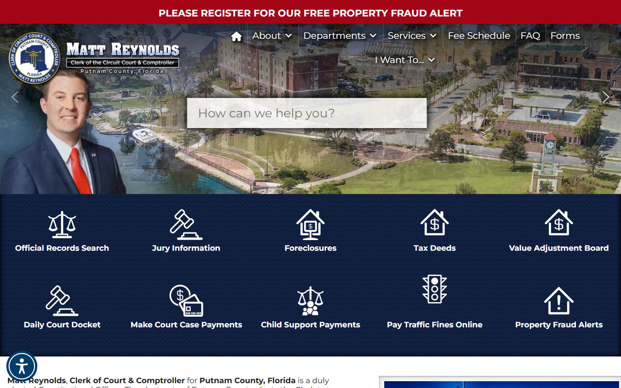 Putnam County Clerk of Court homepage for court records