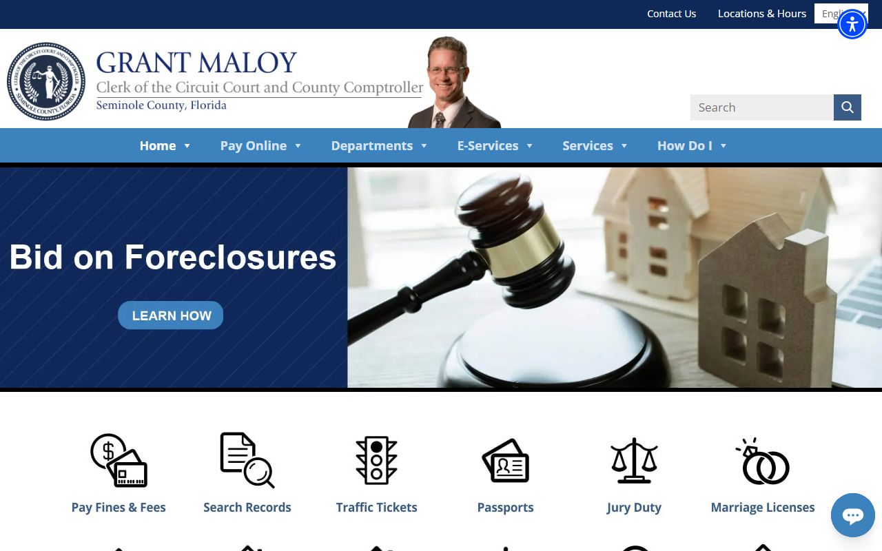 Seminole County Clerk of Court homepage for court records access