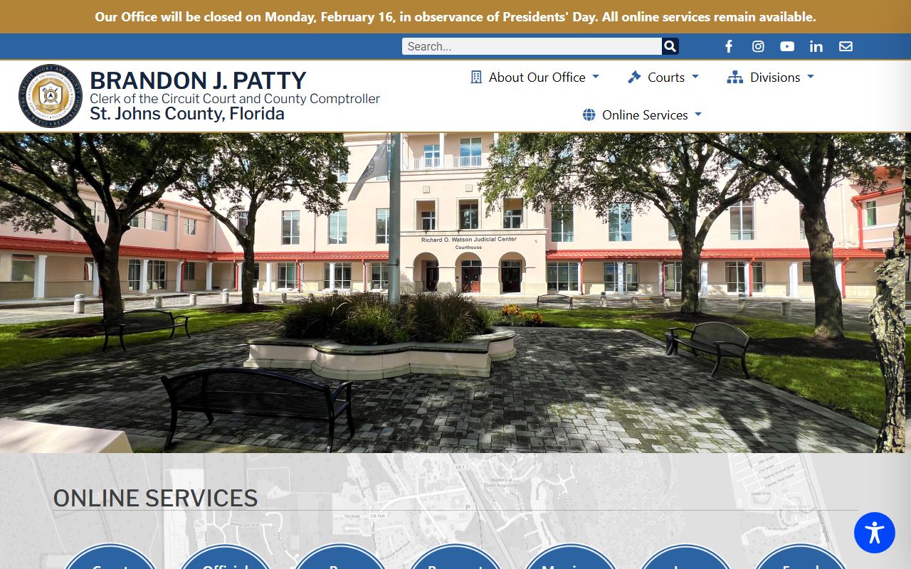 St. Johns County Clerk of Court homepage for court records access