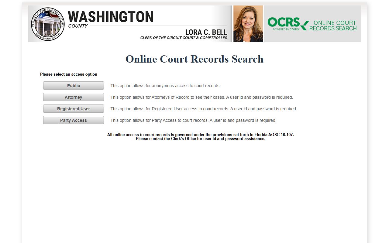 Washington County CiviTek online records search portal