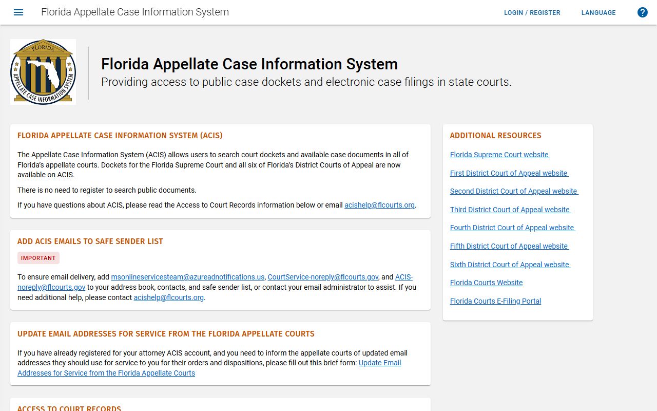 Florida ACIS appellate court records search portal