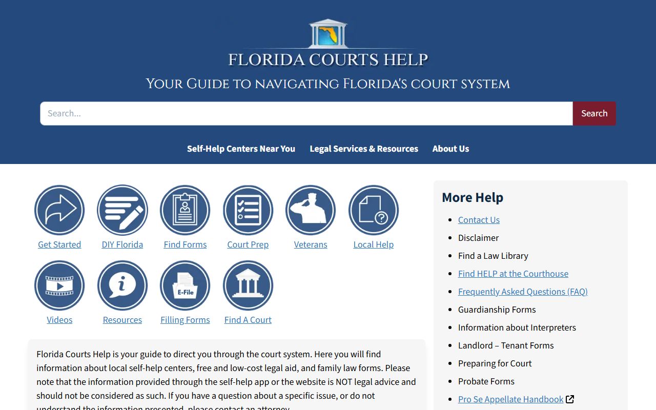 Florida Courts Help self-help center for court forms and records
